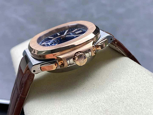 Replica Patek Philippe Nautilus 5980R blue dial leather strap 40.5mm