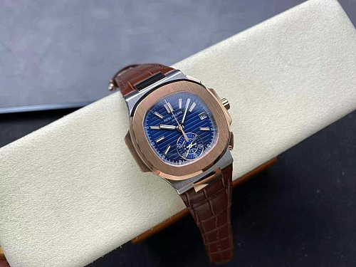 Replica Patek Philippe Nautilus 5980R blue dial leather strap 40.5mm