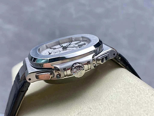 Replica Patek Philippe Nautilus 5980-4R white dial leather strap 40.5mm