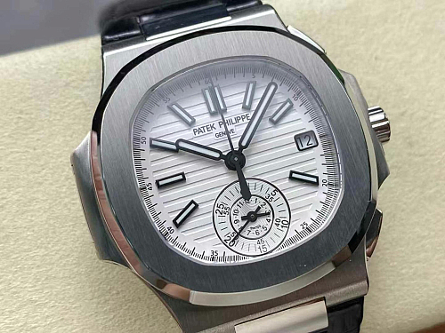 Replica Patek Philippe Nautilus 5980-4R white dial leather strap 40.5mm