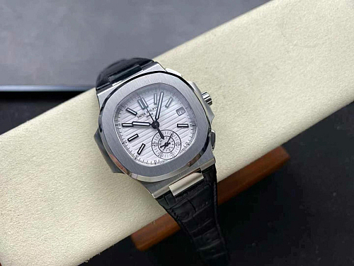 Replica Patek Philippe Nautilus 5980-4R white dial leather strap 40.5mm