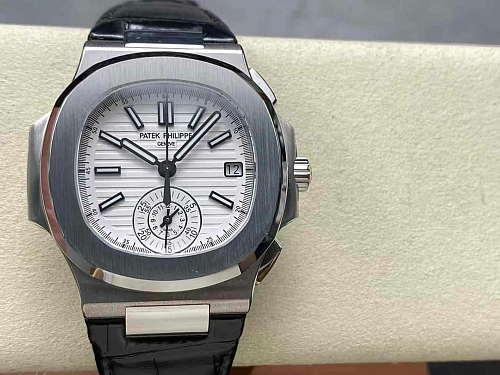 Replica Patek Philippe Nautilus 5980-4R white dial leather strap 40.5mm