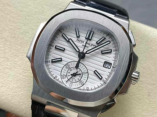 Replica Patek Philippe Nautilus 5980-4R white dial leather strap 40.5mm