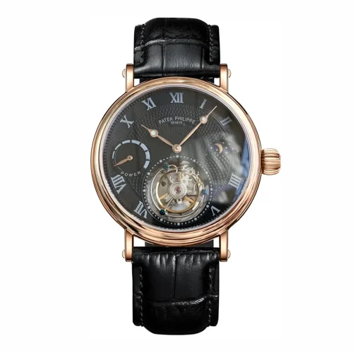 Replica Patek tourbillon moonphase black dial gold steel