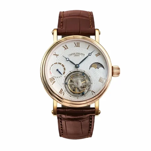 Replica Patek Philippe moonphase tourbillon white dial gold steel