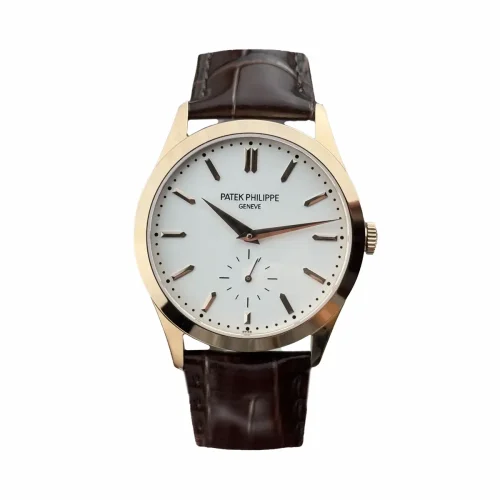 Replica Patek Philippe Calatrava 6196P-003 rose gold white dial 38mm leather strap