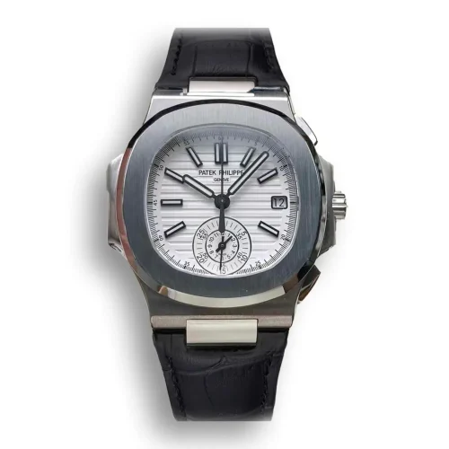 Replica Patek Philippe Nautilus 5980-4R white dial leather strap 40.5mm