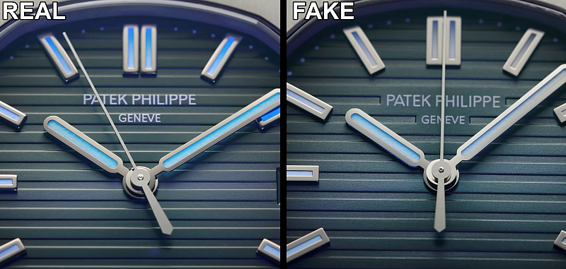 Real Patek Philippe Nautilus vs fake side by side comparison