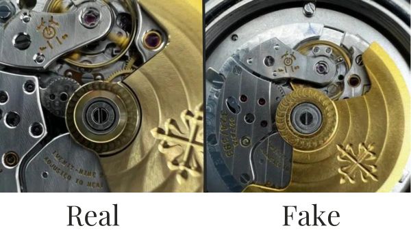 Patek Philippe genuine vs replica caseback movement comparison