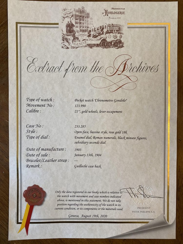 Patek Philippe box papers and certificate